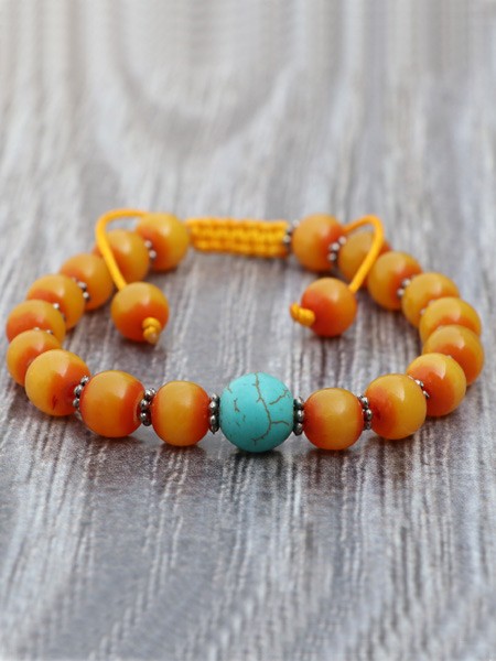 Resin Amber Wrist Mala With Turquoise Stone Spacer