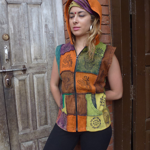 Sleeveless patchwork hippie hoodie