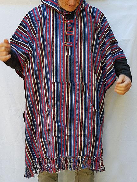 Poncho baja, bold colours in handwoven stripes from Nepal