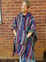 Hand woven geri cotton poncho from Nepal